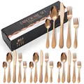 Ménagère en acier inoxydable rose gold martelé dans un coffret cadeau noir de luxe - Boîte Noire / Collection de Couverts Avec Fourchette à Dessert / Or rose