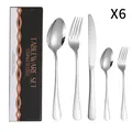 Ménagère de 20 pièces en acier inoxydable doré avec boîte cadeau noire élégante - Collection de Couverts (Étendu) / Argent (Noir)