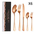 Élégant service de table 5 pièces en acier inoxydable or rose poli miroir pour six personnes - Collection de Couverts (Étendu) / Or Rose (Boîte Noire)