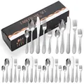 Ensemble de couverts modernes en acier inoxydable martelé avec couteaux et fourchettes - Boîte Noire / Couteau Fourchette Cuillère Cuillère à Thé Collection Pour Six Personnes / Argent