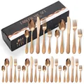 Ménagère en acier inoxydable rose doré martelé avec élégant coffret noir - Boîte Noire / Couteau Fourchette Cuillère Cuillère à Thé Collection Pour Six Personnes / Or rose
