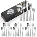 Service de couverts en acier inoxydable martelé argent avec boîte cadeau noire premium - Nouvelle Boîte Noire / Couteau Fourchette Grande Cuillère Petite Cuillère Fourchette à Dessert Collection / Argent
