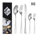 Ménagère de 30 pièces en acier inoxydable argenté pour 6 personnes avec coffret cadeau - Collection de Couverts (Étendu) / Argent (Nouveau Noir)