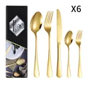 Ménagère 20 pièces dorée en acier inoxydable poli brillant avec coffret cadeau noir chic - Collection de Couverts (Étendu) / Or (Nouvelle Boîte Noire)