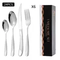 Ménagère 24 pièces en acier inoxydable argenté avec manches à motifs de losanges - Argent (Noir)