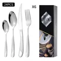 Ménagère 24 pièces en acier inoxydable argenté avec manches texturés en boîte cadeau - Argent (Nouveau Noir)