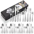 Service de couverts en acier inoxydable martelé argenté avec couteaux et fourchettes - Nouvelle Boîte Noire / Couteau Fourchette Cuillère Cuillère à Thé Collection Pour Six Personnes / Argent