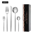 Juego de cubiertos de acero inoxidable plateado de 30 piezas con elegante caja negra - Acero Original / Caja Negra