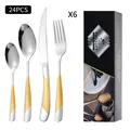 Ménagère de 24 pièces en acier inoxydable avec manches dorés et coffret cadeau - Poignée Dorée (Nouveau Noir)