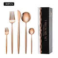 Juego de cubiertos de 30 piezas de acero inoxidable oro rosa con caja de regalo - Oro rosa / Caja Negra