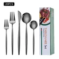 Ménagère 20 pièces en acier inoxydable noir mat avec coffret cadeau élégant inclus - Boîte cadeau verte / Ensemble de 20 Pièces / Noir