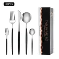 30-piece silver and black stainless steel cutlery set with elegant gift box packaging - Black Silver / Black Box