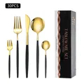 30-piece black and gold stainless steel cutlery set with elegant gift box - Black Gold / Black Box