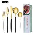 Service de couverts 20 pièces en acier inoxydable avec manches noirs mat et têtes or - Boîte cadeau verte / Ensemble de 20 Pièces / Noir & Or
