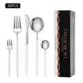 30-piece silver and white stainless steel cutlery set with elegant black gift box - White Silver / Black Box