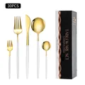 30-piece gold and white stainless steel cutlery set with elegant black gift box - Platinum / Black Box