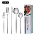 Polished silver 30-piece stainless steel cutlery set with elegant tableware box - Green Gift Box / 20-Piece Set / Silver