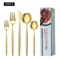 30-piece matte gold stainless steel cutlery set with elegant gift box packaging - Green Gift Box / 20-Piece Set / Gold