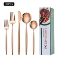 30-piece stainless steel cutlery set in rose gold mirror finish with elegant gift box - Green Gift Box / 20-Piece Set / Rose Gold