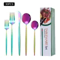 30-piece rainbow stainless steel cutlery set with elegant white and green gift box - Green Gift Box / 20-Piece Set / AB Color