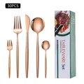 30-piece rose gold stainless steel cutlery set with flatware and gift box packaging - Rose Gold / Green Box