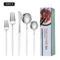 Ménagère 30 pièces en acier inoxydable argenté avec manches blancs en coffret cadeau - Boîte cadeau verte / Ensemble de 20 Pièces / Argent Blanc