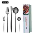 30-piece matte black stainless steel cutlery set with elegant gift box packaging - Black / Green Box