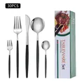 30-piece stainless steel cutlery set with black matte handles and gold finish - Black Silver / Green Box
