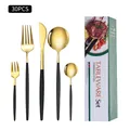 30-piece stainless steel cutlery set featuring gold heads and matte black handles - Black Gold / Green Box