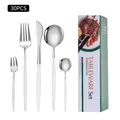 Modern 30pcs white and gold stainless steel cutlery set with matching gift box - White Silver / Green Box