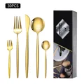 30-piece gold stainless steel flatware set with knives, forks and spoons in black gift box - Gold / New Black Box