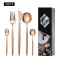 30-piece rose gold stainless steel cutlery set with elegant slim handles in a gift box - Rose Gold / New Black Box