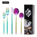 Ménagère 20 pièces en acier inoxydable avec finition néon arc-en-ciel et boîte cadeau - Nouvelle Boîte Noire / Ensemble de 20 Pièces / Couleur AB