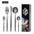 30-piece matte black stainless steel cutlery set with flatware and gift box packaging - Black / New Black Box