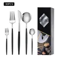 30-piece silver stainless steel cutlery set with elegant matte black handles and box - Black Silver / New Black Box