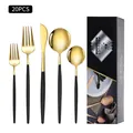 Ménagère 20 pièces en acier inoxydable avec têtes dorées et manches noir mat - Nouvelle Boîte Noire / Ensemble de 20 Pièces / Noir & Or