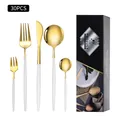 30-piece gold stainless steel cutlery set with elegant white matte handles - Platinum / New Black Box