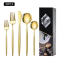 Ménagère 30 pièces en acier inoxydable doré avec boîte cadeau noire élégante - Nouvelle Boîte Noire / Ensemble de 20 Pièces / Or