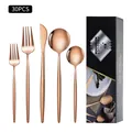 Ménagère 30 pièces en acier inoxydable or rose avec son coffret cadeau noir élégant - Nouvelle Boîte Noire / Ensemble de 20 Pièces / Or rose