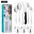 24-piece stainless steel cutlery set with polished finish in a blue decorative box - Green Box / Silver