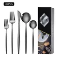 Ménagère 30 pièces en acier inoxydable gris foncé mat avec boîte cadeau de luxe - Nouvelle Boîte Noire / Ensemble de 20 Pièces / Noir