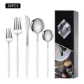 Ménagère 30 pièces en acier inoxydable avec têtes argentées et manches blancs en coffret - Nouvelle Boîte Noire / Ensemble de 20 Pièces / Argent Blanc