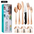 Elegant 24-piece rose gold stainless steel cutlery set with premium green gift box - Green Box / Rose Gold