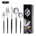 Ménagère 30 pièces en acier inoxydable avec manches noirs mats et finition miroir en coffret - Nouvelle Boîte Noire / Ensemble de 20 Pièces / Noir Argent