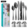 24-piece matte black stainless steel cutlery set with elegant storage box and full utensils - Green Box / Black