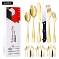 Modern 24-piece golden stainless steel cutlery set with flatware and gift box - White Box / Gold