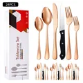 24-piece stainless steel cutlery set in polished rose gold finish with storage box - White Box / Rose Gold