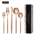 Ménagère 20 pièces en acier inoxydable or rose avec boîte cadeau élégante - Boîte Noire / Ensemble de 20 Pièces / Or rose