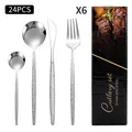 24-piece silver stainless steel cutlery set with hammered texture in black gift box - Tree Texture (Black Box) / Silver