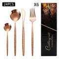 24-piece rose gold stainless steel cutlery set with hammer texture handles in a gift box - Tree Texture (Black Box) / Rose Gold